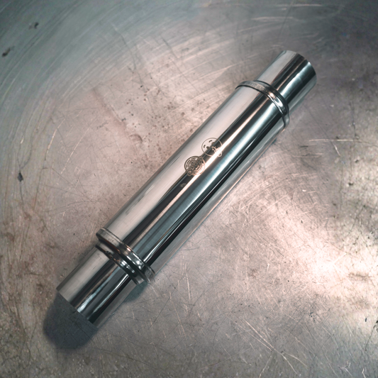 "SPEEDY SILENT" - Polished Stainless Steel Straight Pipe / Imitation "Muffler"